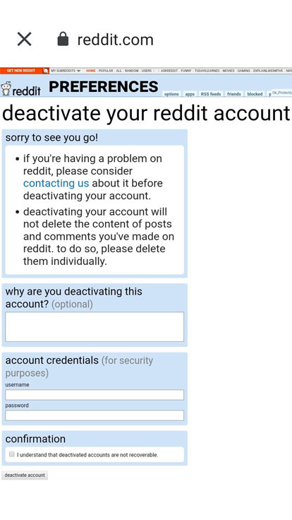 how to delete your Reddit account on mobile