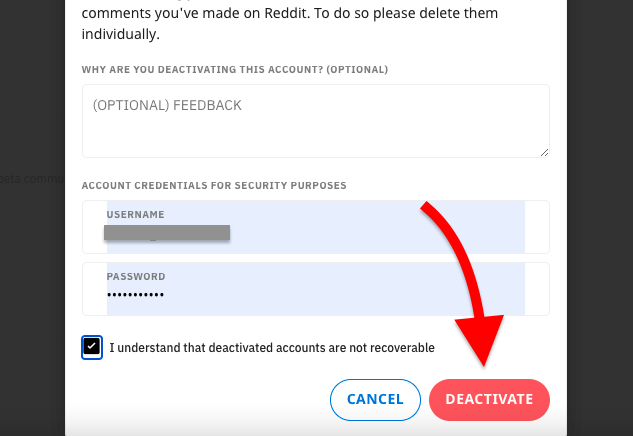 how to delete your Reddit account on desktop