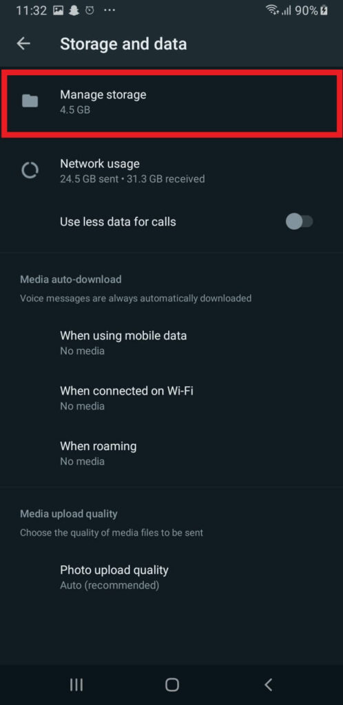 How to check whatsapp storage.