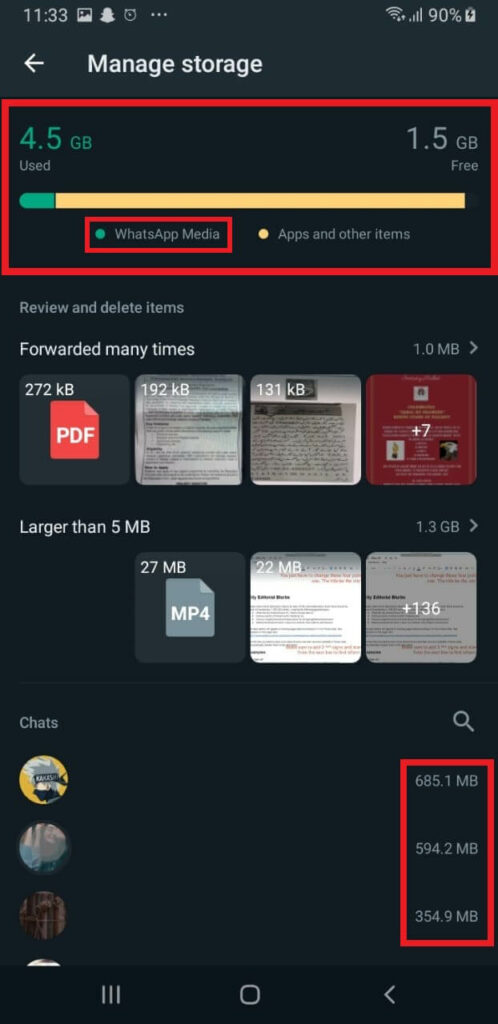 How to check whatsapp storage.