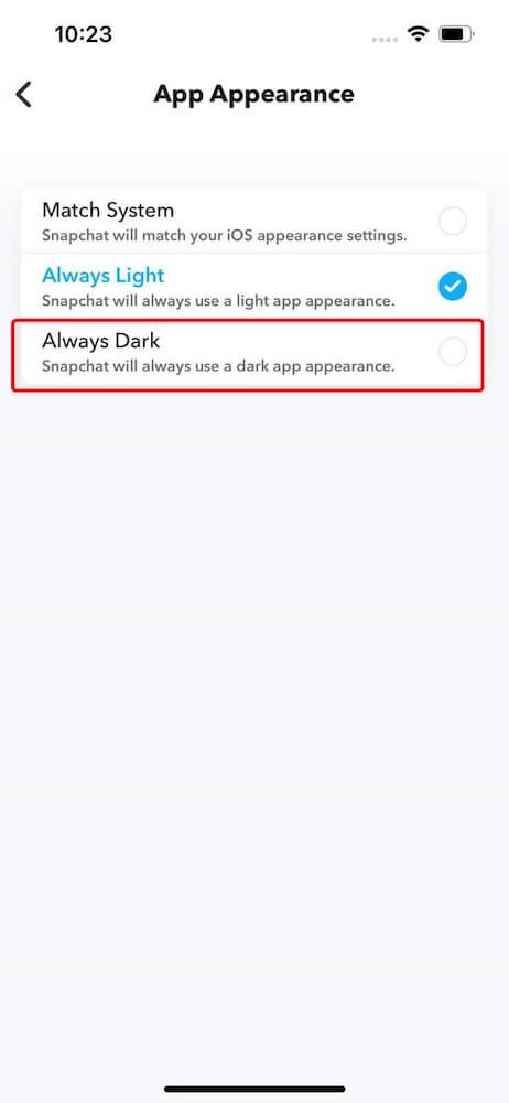 how to get dark mode on Snapchat