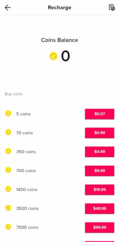 TikTok Coins price