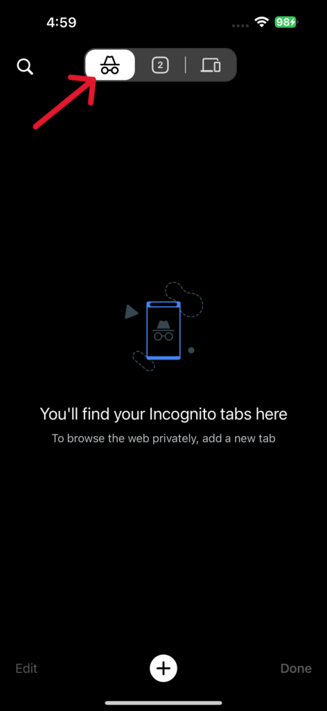 Exit incognito from Chrome
